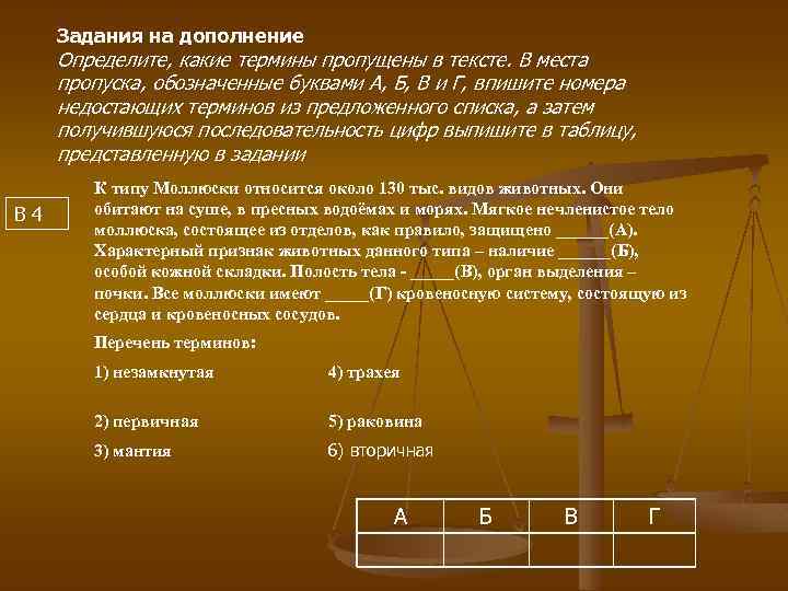 Задания на дополнение Определите, какие термины пропущены в тексте. В места пропуска, обозначенные буквами