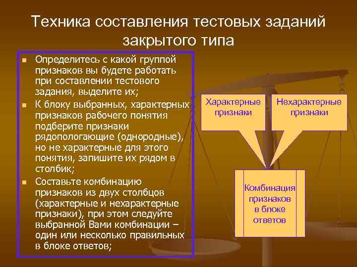 Техника составления тестовых заданий закрытого типа n n n Определитесь с какой группой признаков