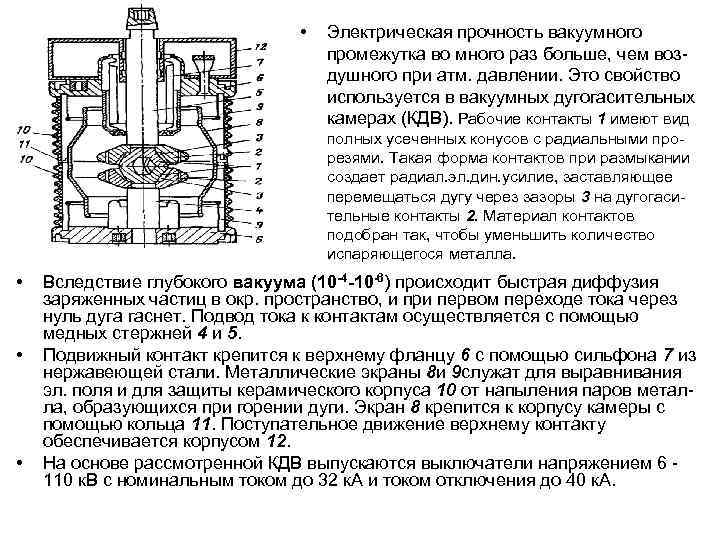   Особенности эл. магнитных   выключателей • Большое падение напряжения в дуге