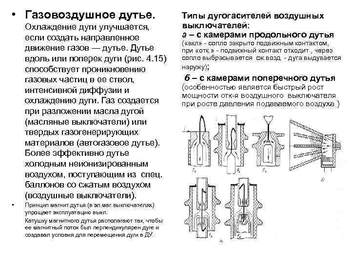  • Газовоздушное дутье. Охлаждение дуги улучшается, если создать направленное движение газов — дутье.