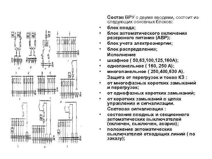  • • • Состав ВРУ с двумя вводами, состоит из следующих основных блоков: