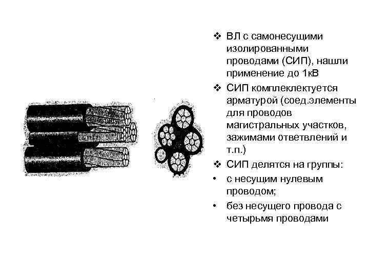 v ВЛ с самонесущими изолированными проводами (СИП), нашли применение до 1 к. В v