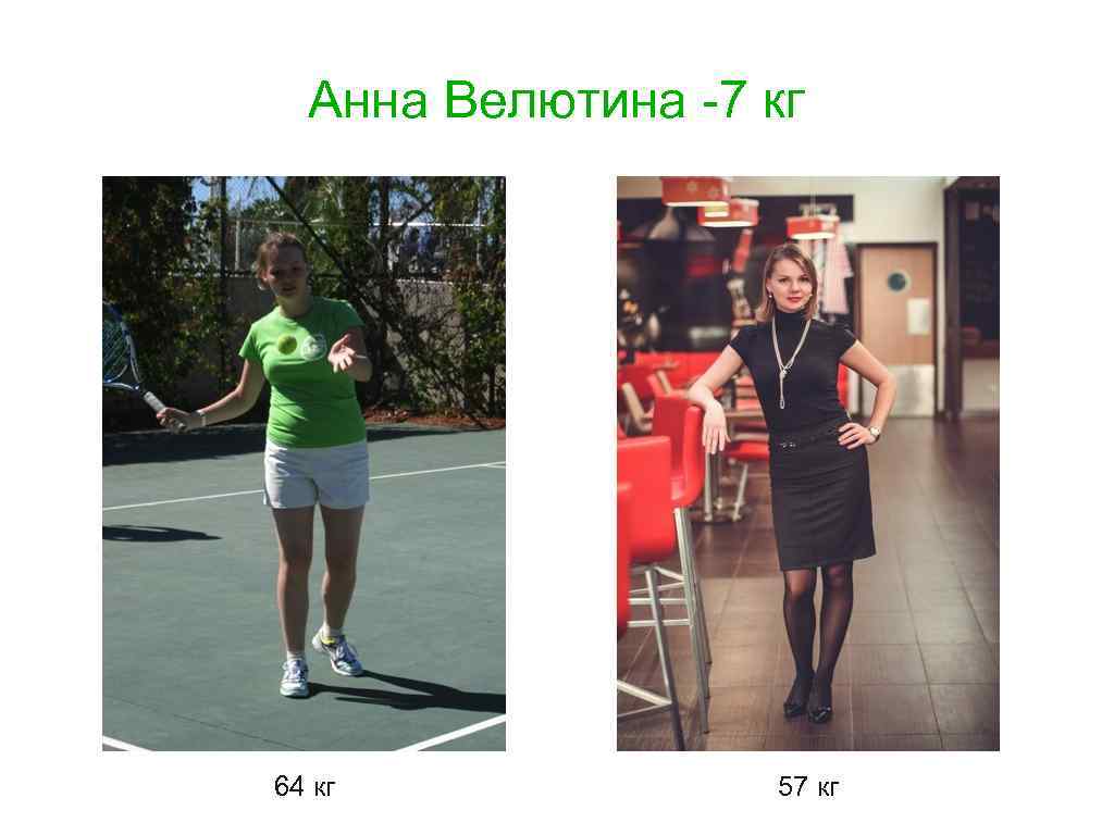 Анна Велютина -7 кг 64 кг 57 кг 