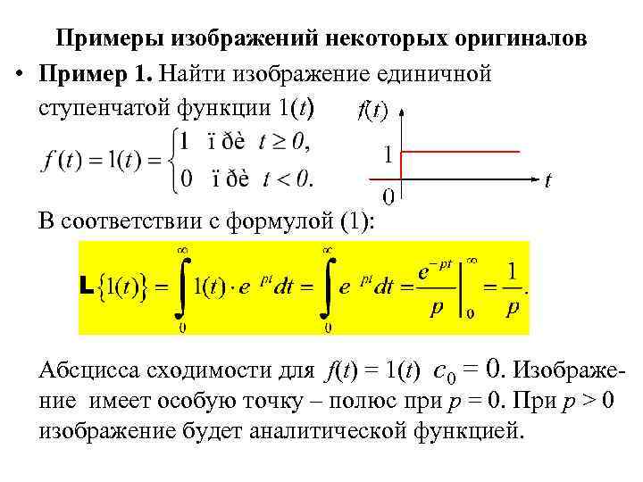 Изображение по лапласу единичного ступенчатого воздействия 1 t