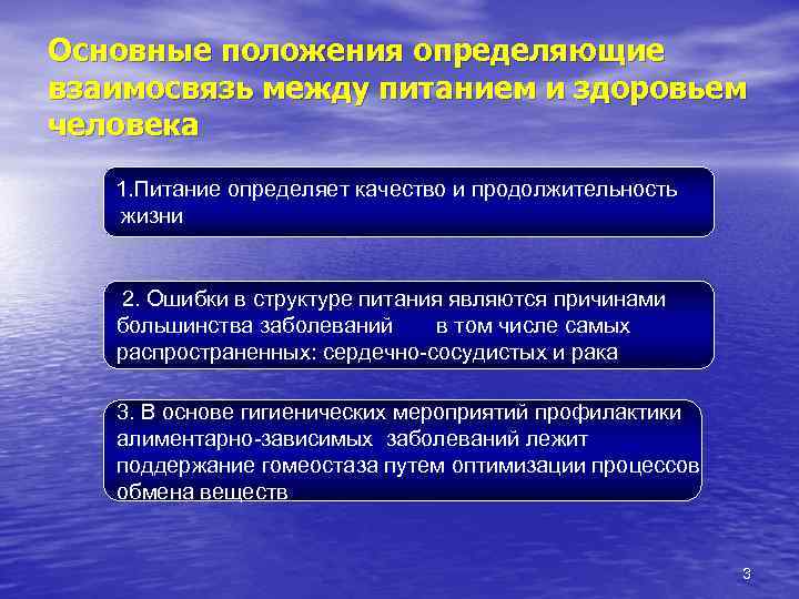 Основные положения определяющие взаимосвязь между питанием и здоровьем человека 1. Питание определяет качество и