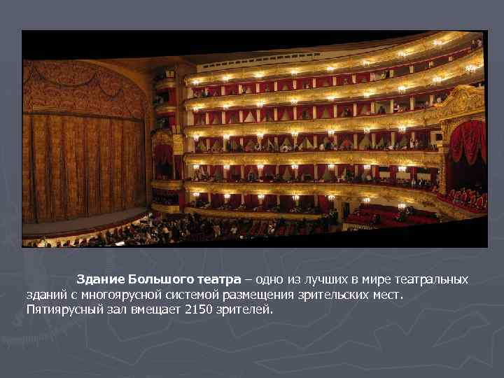 Здание Большого театра – одно из лучших в мире театральных зданий с многоярусной системой