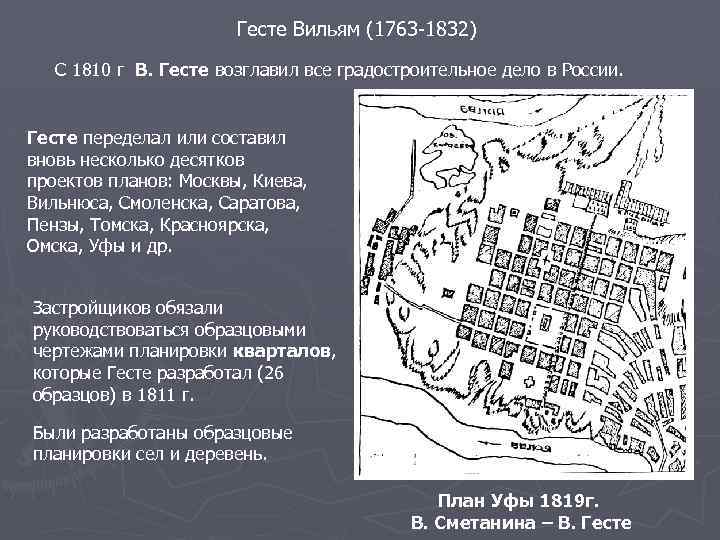 Гесте Вильям (1763 -1832) С 1810 г В. Гесте возглавил все градостроительное дело в