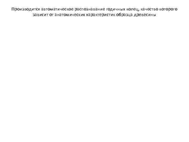 Производится автоматическое распознавание годичных колец, качество которого зависит от анатомических характеристик образца древесины 