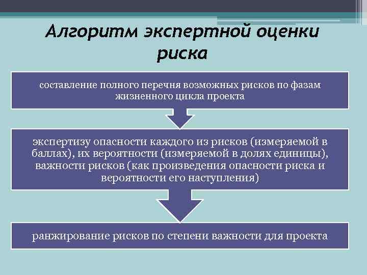 Алгоритм экспертной оценки риска составление полного перечня возможных рисков по фазам жизненного цикла проекта