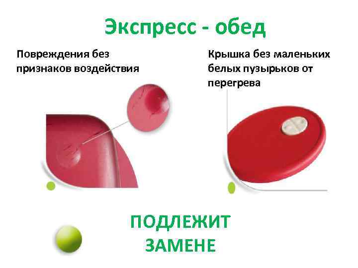 Экспресс - обед Повреждения без признаков воздействия Крышка без маленьких белых пузырьков от перегрева