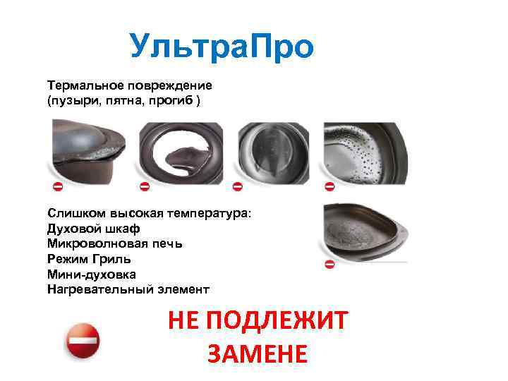 Ультра. Про Термальное повреждение (пузыри, пятна, прогиб ) Слишком высокая температура: Духовой шкаф Микроволновая