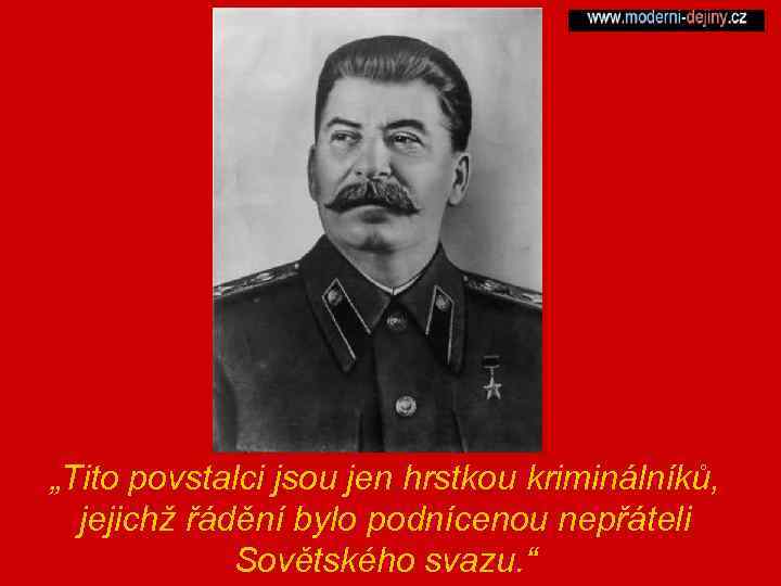 „Tito povstalci jsou jen hrstkou kriminálníků, jejichž řádění bylo podnícenou nepřáteli Sovětského svazu. “