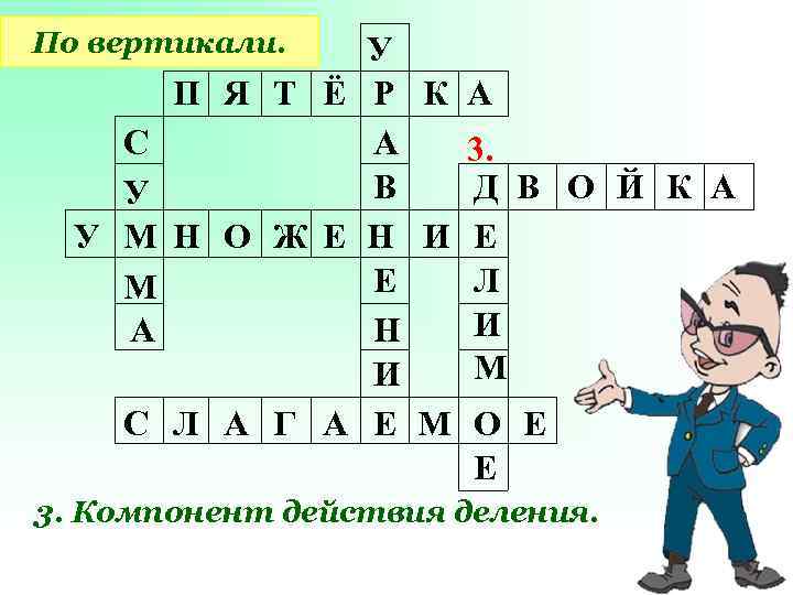 По вертикали. У П Я Т Ё Р К А С А 3. В