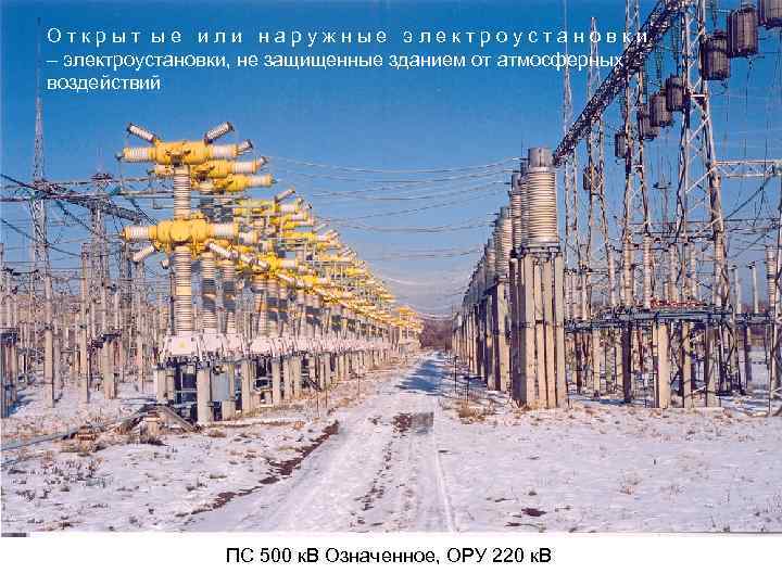 Открыт ые или наружные электроустановки – электроустановки, не защищенные зданием от атмосферных воздействий ПС