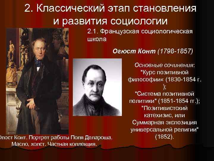 2. Классический этап становления и развития социологии 2. 1. Французская социологическая школа Огюст Конт