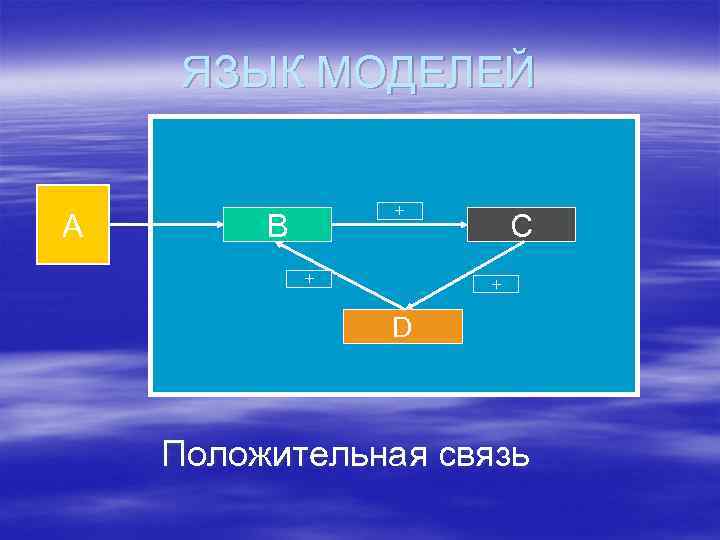 ЯЗЫК МОДЕЛЕЙ A + В + С + D Б А Положительная связь 