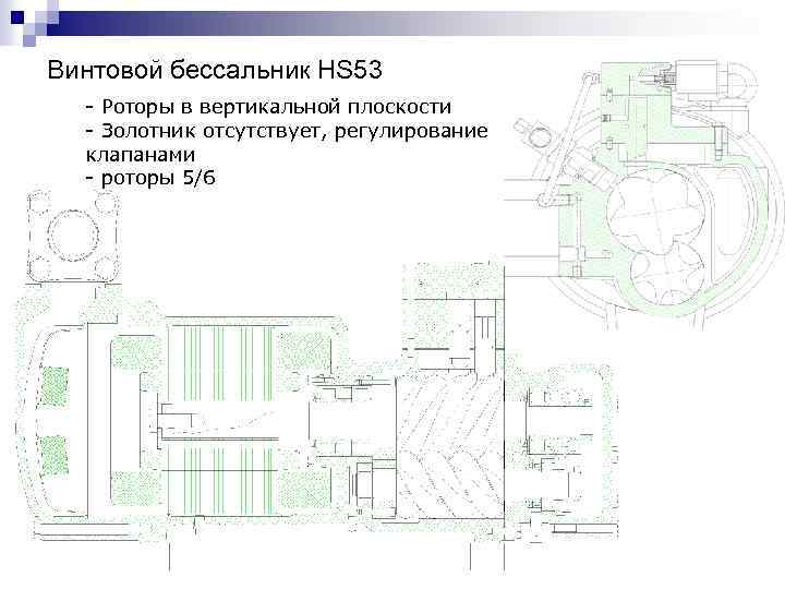 Винтовой бессальник HS 53 - Роторы в вертикальной плоскости - Золотник отсутствует, регулирование клапанами