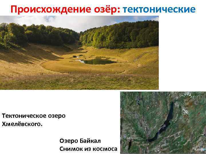 Происхождение озёр: тектонические Тектоническое озеро Хмелёвского. Озеро Байкал Снимок из космоса 
