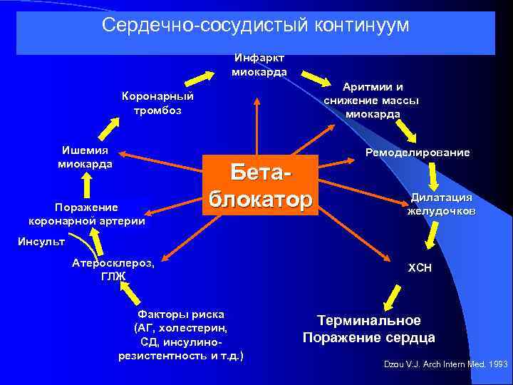 Сердечно-сосудистый континуум Инфаркт миокарда Аритмии и снижение массы миокарда Коронарный тромбоз Ишемия миокарда Ремоделирование