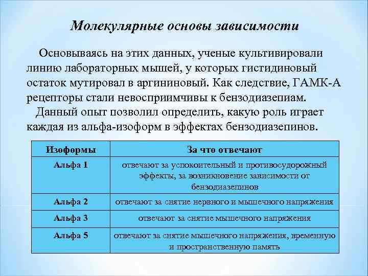 Молекулярные основы зависимости Основываясь на этих данных, ученые культивировали линию лабораторных мышей, у которых