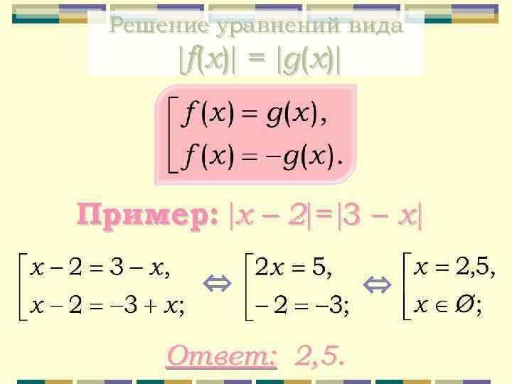 Решение уравнений вида f ( x) = g ( x) Пример: x – 2