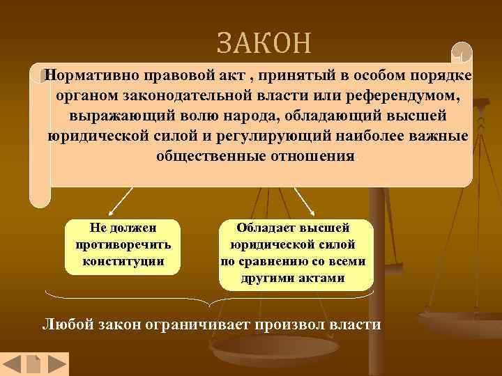 ЗАКОН Нормативно правовой акт , принятый в особом порядке органом законодательной власти или референдумом,