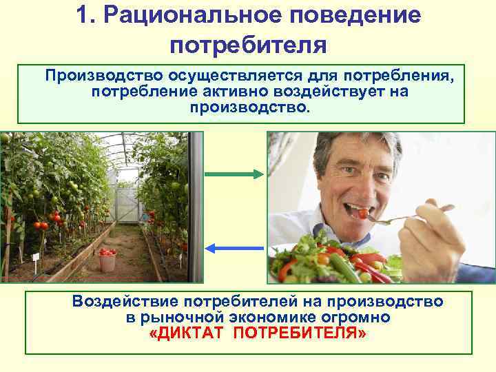 1. Рациональное поведение потребителя Производство осуществляется для потребления, потребление активно воздействует на производство. Воздействие