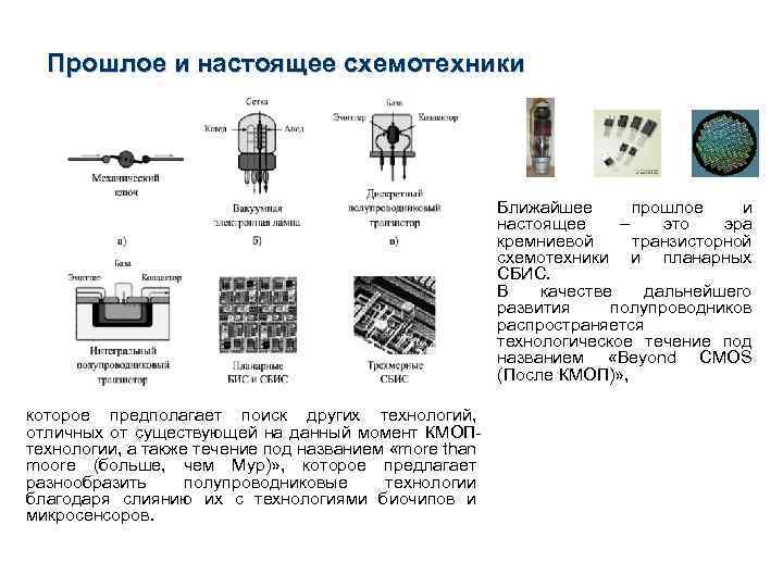 Прошлое и настоящее схемотехники Ближайшее прошлое и настоящее – это эра кремниевой транзисторной схемотехники