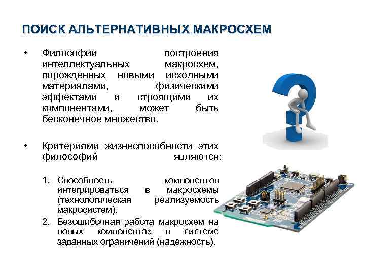 ПОИСК АЛЬТЕРНАТИВНЫХ МАКРОСХЕМ • Философий построения интеллектуальных макросхем, порожденных новыми исходными материалами, физическими эффектами