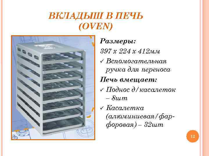 ВКЛАДЫШ В ПЕЧЬ (OVEN) Размеры: 397 х 224 х 412 мм Вспомогательная ручка для