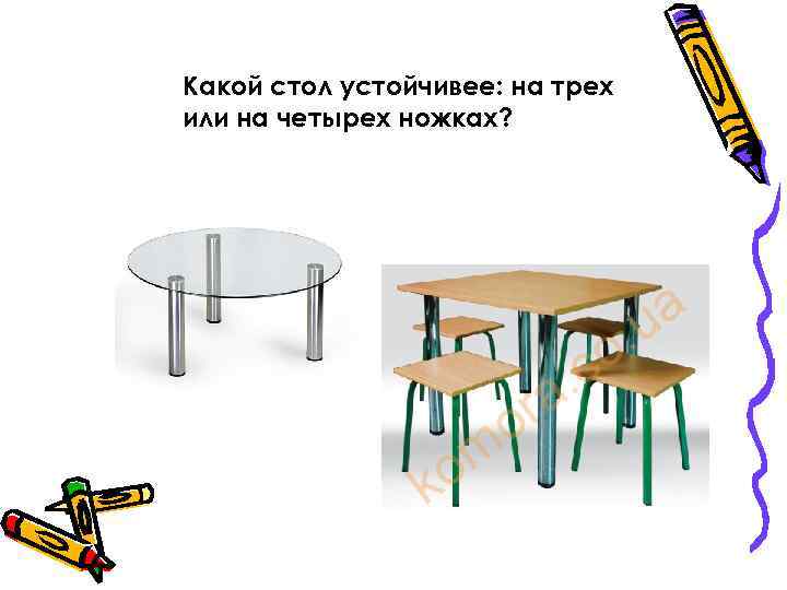 Какой стол устойчивее: на трех или на четырех ножках? 