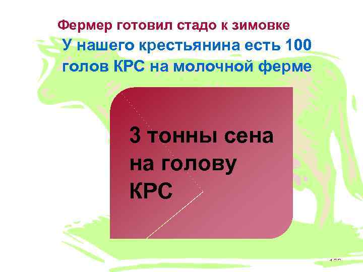 Фермер готовил стадо к зимовке У нашего крестьянина есть 100 голов КРС на молочной