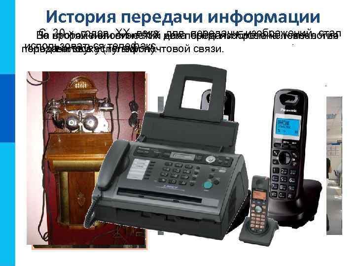 История передачи информации С 30 -х годов XX века для передачи изображений стал Во