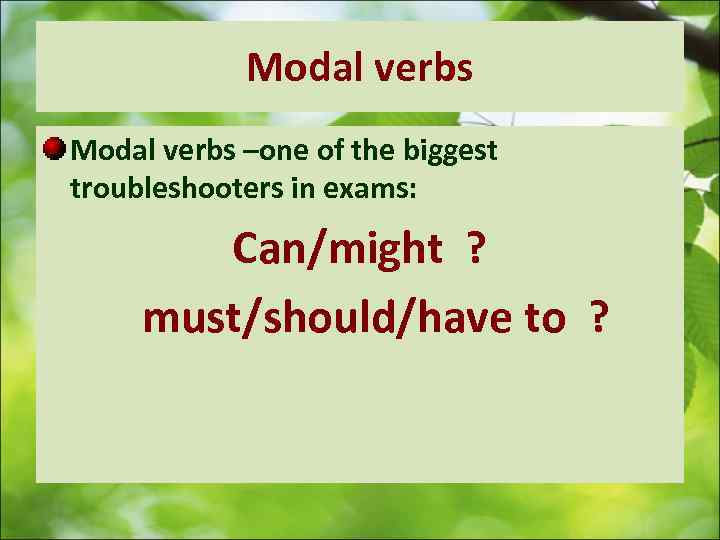 Modal verbs –one of the biggest troubleshooters in exams: Can/might ? must/should/have to ?