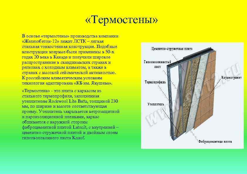  «Термостены» В основе «термостены» производства компании «Железобетон-12» лежит ЛСТК – легкая стальная тонкостенная