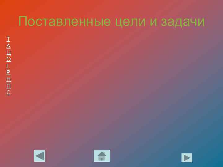 Поставленные цели и задачи Т А Ц О Г Р Н П С 