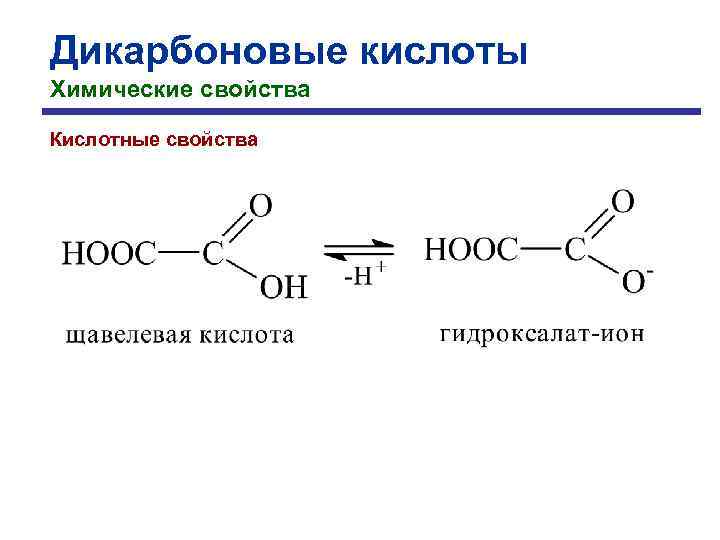 Дикарбоновые кислоты Химические свойства Кислотные свойства 