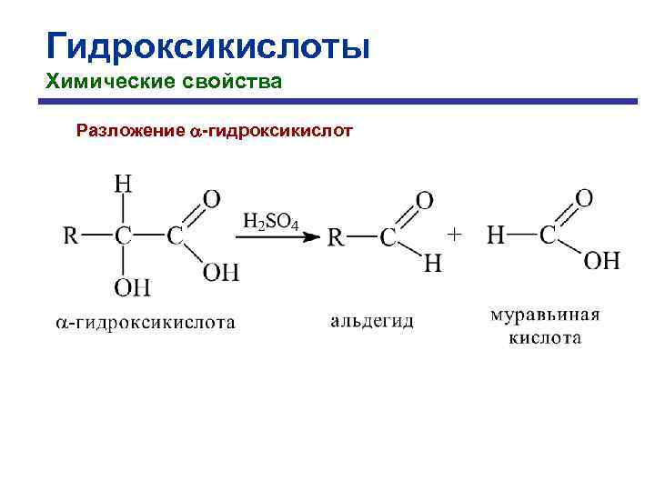 Гидроксикислоты Химические свойства Разложение -гидроксикислот 