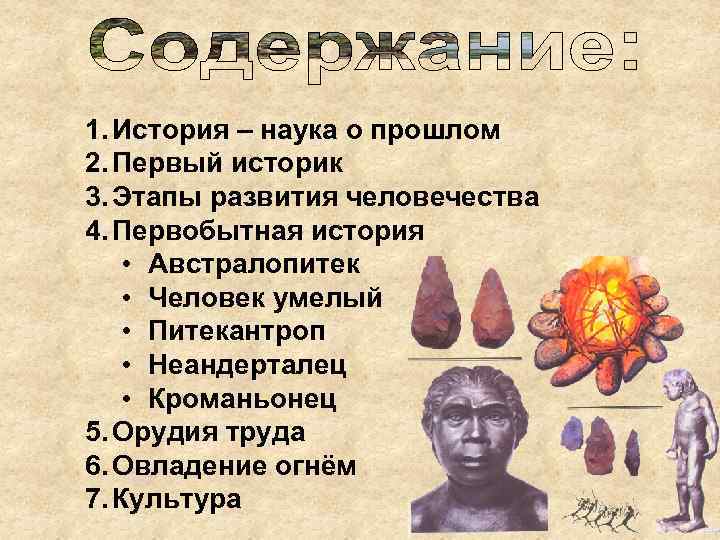 1. История – наука о прошлом 2. Первый историк 3. Этапы развития человечества 4.