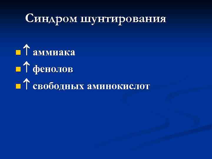 Синдром шунтирования n аммиака n фенолов n свободных аминокислот 