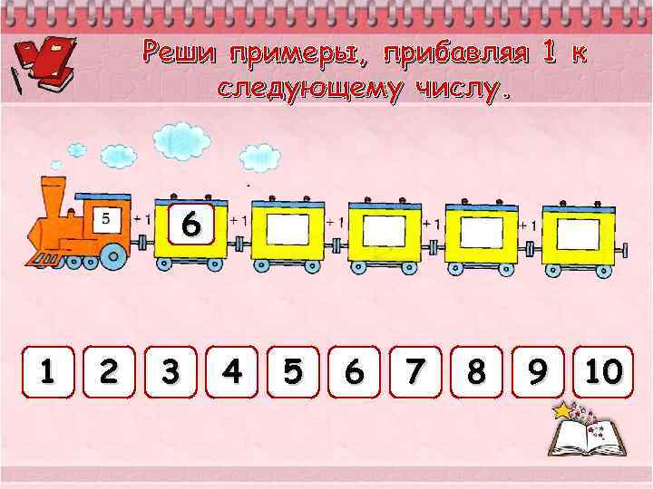 Реши примеры, прибавляя 1 к следующему числу. 6 1 2 3 4 5 6