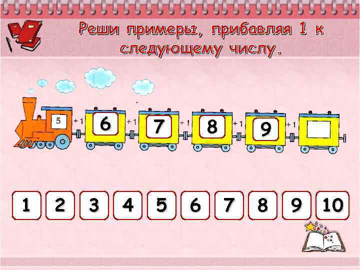 Реши примеры, прибавляя 1 к следующему числу. 6 1 2 3 7 4 5