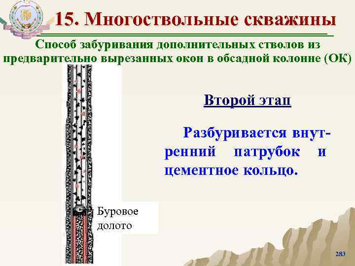 15. Многоствольные скважины Способ забуривания дополнительных стволов из предварительно вырезанных окон в обсадной колонне