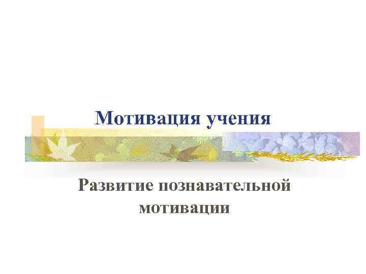 Мотивация учения Развитие познавательной мотивации 
