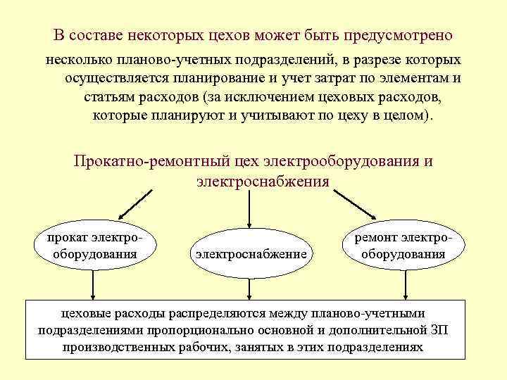 В составе некоторых цехов может быть предусмотрено несколько планово-учетных подразделений, в разрезе которых осуществляется