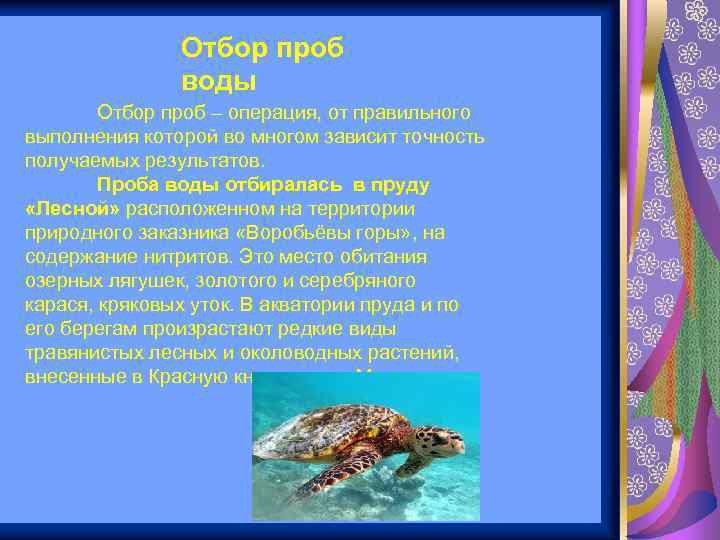 Отбор проб воды Отбор проб – операция, от правильного выполнения которой во многом зависит