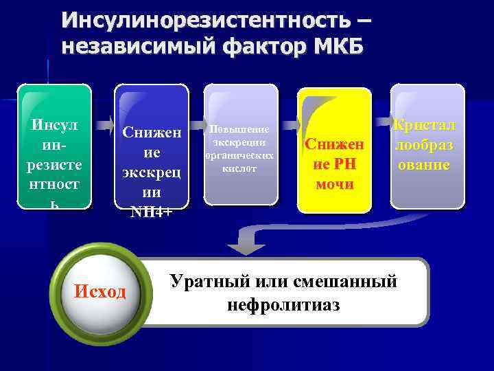 Инсулинорезистентность – независимый фактор МКБ Инсул инрезисте нтност ь Снижен ие экскрец ии NH