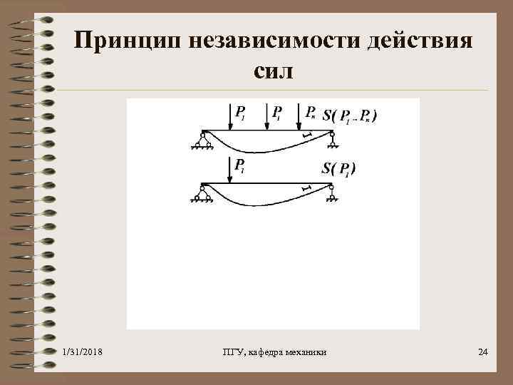 Принцип независимости действия сил 1/31/2018 ПГУ, кафедра механики 24 