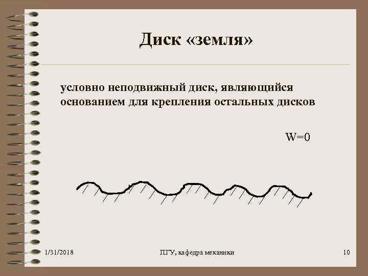 Диск «земля» условно неподвижный диск, являющийся основанием для крепления остальных дисков W=0 1/31/2018 ПГУ,