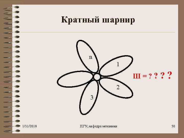 Кратный шарнир n 1 Ш=? ? 2 3 1/31/2018 ПГУ, кафедра механики 50 